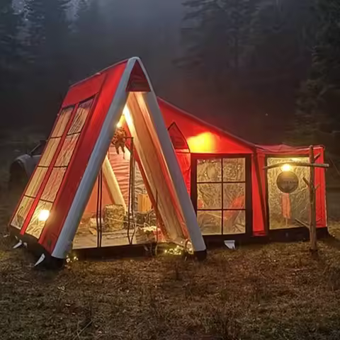 4 Season Luxury Large Camp Family Air Glamping Tube Tent Inflatable Camping Tent
