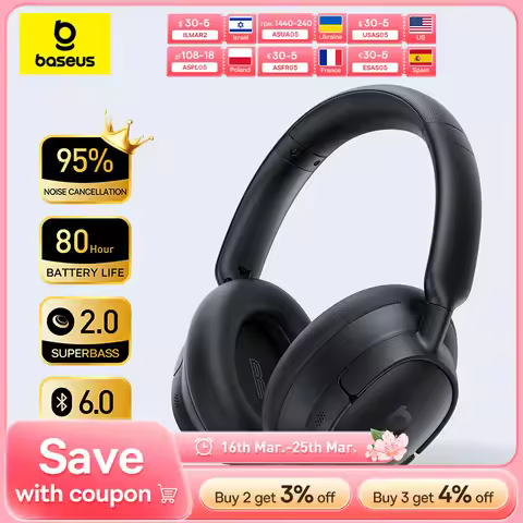 Baseus Bass BH1 NC Lite ANC Wireless Headphones 95% Noise Cancelling Headsets Headphone Bluetooth 6.