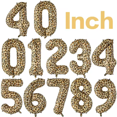40 Inch Leopard Print Number 0-9 Balloon 22in 4D Round Foil Bow Helium Balloons Safari Jungle Theme 