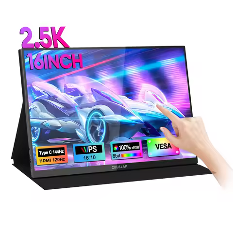 ZEUSLAP 16" 2.5K 144hz Touch Screen Portable Monitor 2560*1600 100%sRGB 500Cd/m² Travel Display for