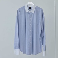 DUMB - Striped Long Sleeve Shirt with White Collar & Cuffs in Overfit pattern เสื้อเชิ้ตแขนยาวลายทาง