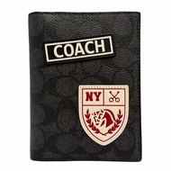 [全新] COACH  新款C LOGO徽章拉鍊零錢袋證件護照夾(黑灰)