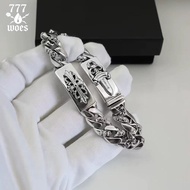 777Chromeheartstyleสร้อยข้อมือโซ่คิวบาลายดอกกางเขนผิวเงาเต็มลายพร้อมจี้ดาบสไตล์แฟชั่นวินเทจสีเงินทอง