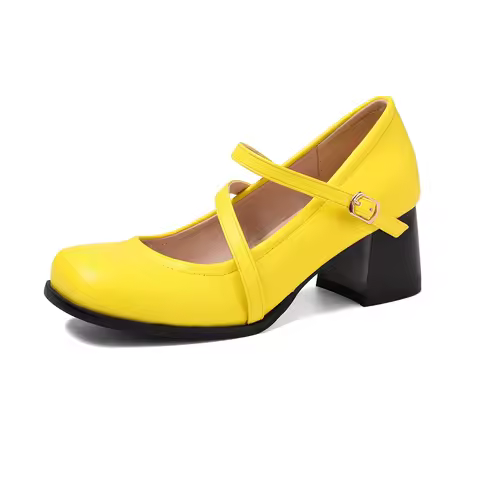 Women Strappy Mary Jane Shoes 2026 Square Toe Chunky Block Heels Shoes Big Size 46 47