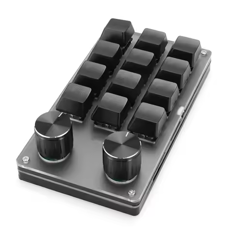 12 Key 2 Knob Programming Macro Knob Keyboard Bluetooth-Compatible/Wired Red Switches for Gamers/Des