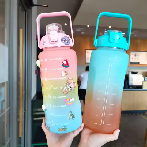 New 2000ml Gradient Water Bottle Frosted Cup Large Capacity Water Bottle Anti Falling Sports Water B