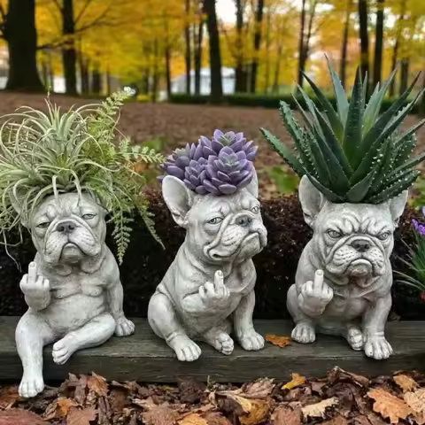 3pcs Grumpy French Bulldog Resin Planter Quirky Statue Succulent Pot Garden Ornament Table Decor For