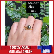 cincin emas 22 karat mutiara laut lombok gold kadar tinggi south sea - hitam 6