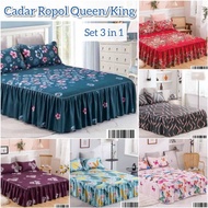 Cadar Ropol Proyu Set 3in1 Cotton Saiz Queen/King Bedskirt Bedsheet