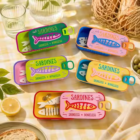 3D Printed Sardine Tin Jewelry Box Sardine Can Jewelry Travel Case Fish Bone Chain Organizer Tangle-