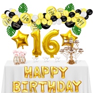 66 Pcs Black Gold Cheers 16th Birthday Balloon Set,for 1 2 16 18 21 30 40 50 60 70 80 90 Birthday Pa