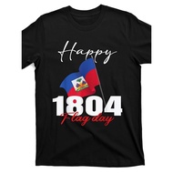 Cotton Round Neck Printed T-shirt QZX MenS Haitian Flag Day 1804 Graphic T-Shirt - Black Retro Stree