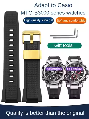 Silicone strap suitable for G-SHOCK MTG-B3000 black gold modified waterproof resin silicone replacem