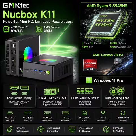 GMKtec Mini PC K11 AMD R9 8945HS Gaming Mini PC 32GB DDR5 1TB SSD Computer PC Mini Computer PC Win11