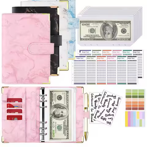New Budget Plan Notebook A6 Cash Envelope Saving Money 6 Holes Binder for Financial Management A6 Lo