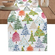 1PC Holiday Christmas Table Runner - Red And Green Cartoon Pattern, Perfect For Festival Decorations