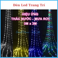 Led rain curtain 3M x 3M, 3m long flowing water-resistant rice grain curtain LED light with 3m long 
