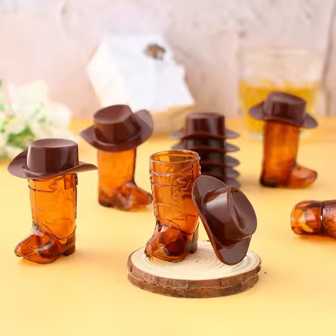 10set Cowboy Boot Shot Glasses with Cowboy Hats Mini Plastic Shot Glass Cups For Birthday Party Deco