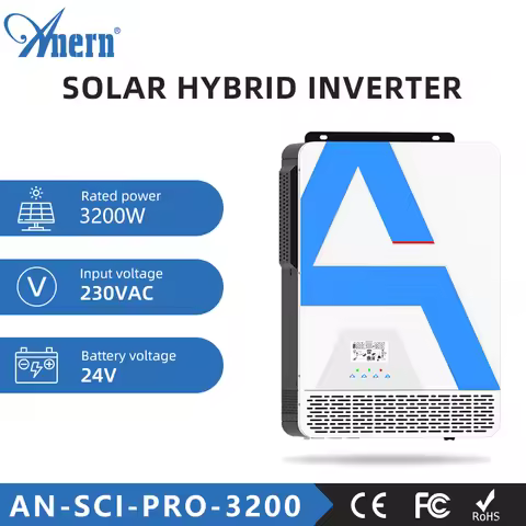 Anern 3200W 2000W Hybrid Solar Inverter 12V 24V 220V Off Grid Pure Sine Wave Inverter 2KW 3.2KW with