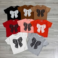 Women's short-sleeved round neck crop top with TOP LACE BOW for school and going out - Thien Scorpio