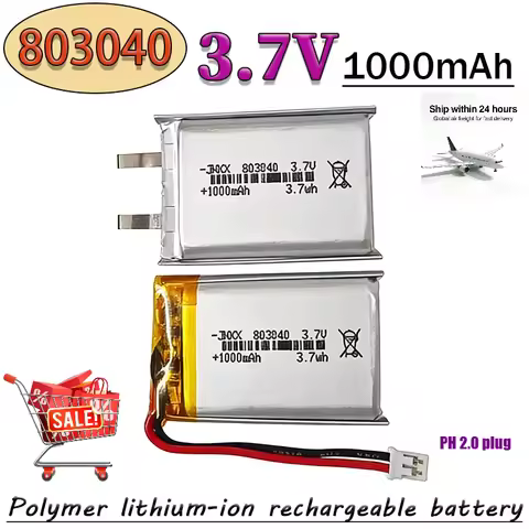 3.7V 803040 1000mAh LIPO Batteries 803040 Lithium Li-Ion Polymer Battery for Remote Control iPod Blu