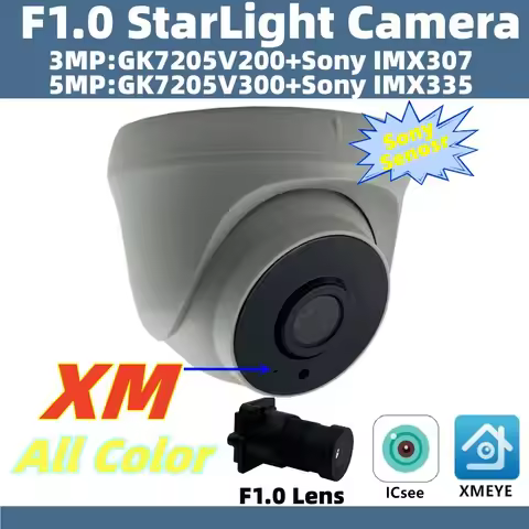 F1.0 Lens 5/3MP IMX335 IMX307 Built-In MIC Audio IP Dome Camera StarLight P2P XMEYE ICsee Face Detec