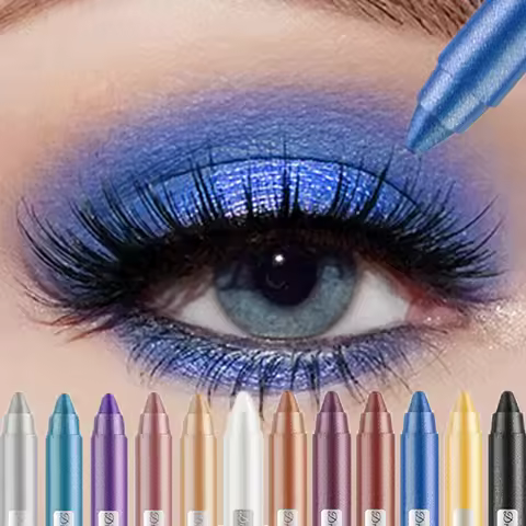 Metallic Blue Pearlescent Eyeshadow Pencil Stick Lasting Waterproof Smoky Glitter Grey White Purple 