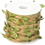 Burlap Leaf Ribbon, 66 feet in Total, 5mm Natural Jute Thread Ribbon with Artificial Leaves, Used fo