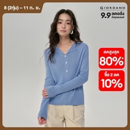 GIORDANO Women Sweaters V-Neck Collar Smooth Soft Sweaters Flower Buttons Fake Placket Gentle Fashio