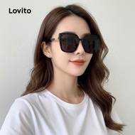 Lovito Casual Plain Metal Sunglasses for Women LNA32250 (White/Black) Lovito Kacamata Hitam Metal Po