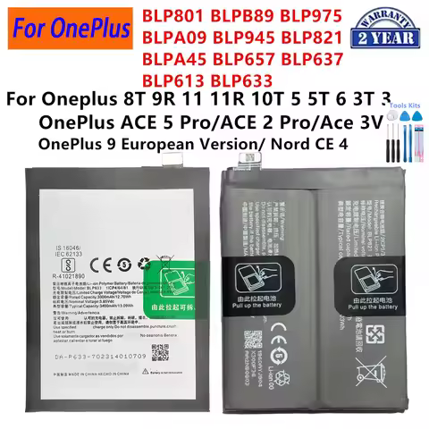BLP801 BLPB89 BLP975 BLPA09 BLP945 BLP821 BLPA45 BLP657 BLP637 BLP633 Battery For OnePlus 8T 9R 11R 