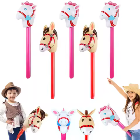 Cartoon Inflatable Horse Stick PVC Long Stick Unicorn Pony Balloon Cowboy Cowgirl Horse Birthday Par
