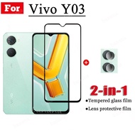 2 IN 1 Vivo Y03 Tempered Glass ForY28 Vivo Y27SY27 Y17s  Full Coverage Screen Protector and Carbon Fiber Back Film