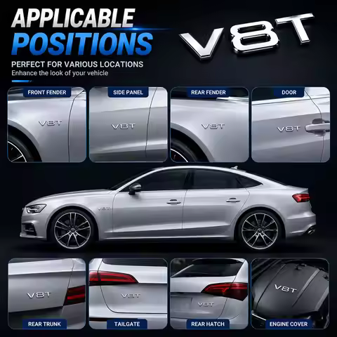 3D Metal Fender Side Body Badge Emblem Sticker Car Auto Automobiles V6T V8T for Audi A4 A3 A5 A6 A1 
