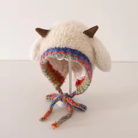 Winter Children Headgear Cute Lamb Ear Protection Cap 2-6Year Boy Girl Baby Warm Woolen Knit Hat Kid