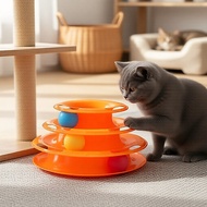 Three-Layer Kitten Roller Toy: Safe Plastic Turntable with Colorful Balls, Interactive Puzzle Mainan