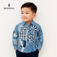 KEMEJA Barra Kids Long Sleeve Batik Shirt Whitebiru B02