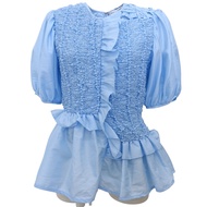 成色極佳 ▲CECILIE BAHNSEN SC21-0006 Carrie 荷葉邊泡泡袖上衣 淺藍色 英國尺寸6 女款