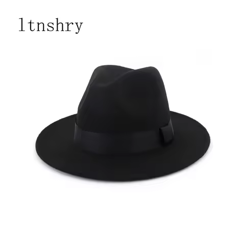 New Vintage Fedora Men Wool Wide Brim Top Hat Witner Autumn for Woman Chapeau Black Church Hat Bowle