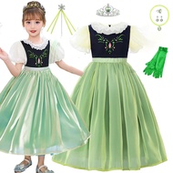 Frozen Anna Princess Dress For Kids Girl Anna Cosplay Costume OOTD Mesh Satin Dress for Baby Girls Halloween Christmas Party Birthday Gifts