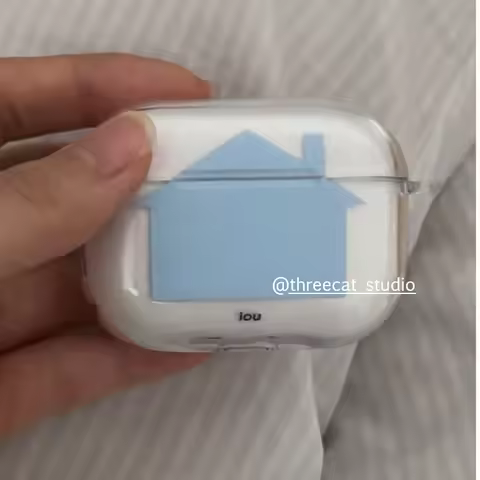 Korean Ins Minimalist Cute Blue Small House Earphones Case For AirPods 1 2 3 4 Pro / Pro2 Pro3 Trans
