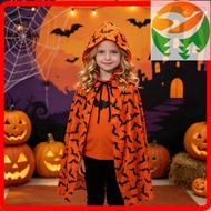 Gn1 Halloween printed cape, adult and child hooded cape, holiday performance costume, hat, broom, th