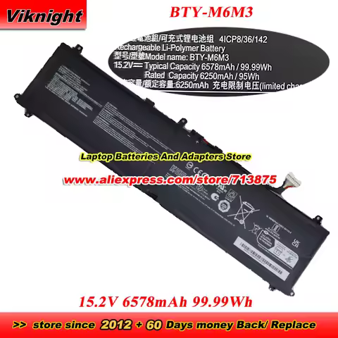 Genuine BTY-M6M3 Battery 15.2V 6578mAh 99.99Wh For MSI GE78HX 13VH 13VX 13VG 13VH 13VI 13VG-004FR 13