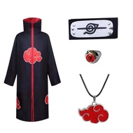 Naruto Akatsuki Cloak Cosplay Full Set Robe with Headband Ring Necklace Itachi Uchiha Costume for Ha