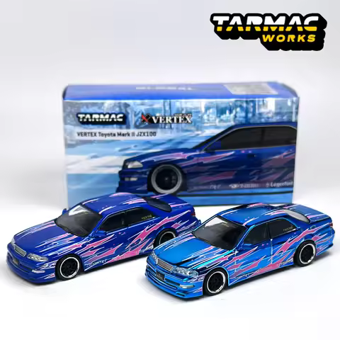 Tarmac Works 1:64 TW VERTEX Toyota Mark II JZX100 Blue Metallic Chase alloy car model