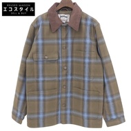 Houston, excellent condition, ombre check, viyella coverall, padded shirt jacket, men's, khaki x lig