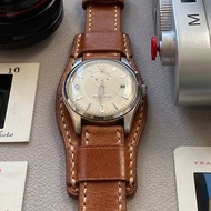 懷舊淺咖啡色皮革底托款錶帶適用20mm 19mm錶耳 勞力士適用錶帶