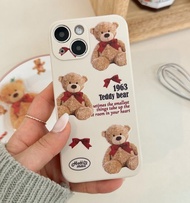 紅色絲帶小熊米色手機殼矽膠保護套