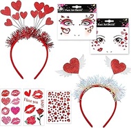 Amor Costume Fancy Dress Accessories, 2 Headband Hearts + 2 Heart Face Tattoos + 2 Heart Tattoos + 1
