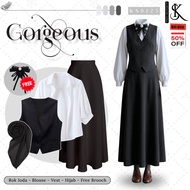 4 in 1 One Set Yearbook Mafia TrendyWanita - Joda Skirt + Blouse + Vest + Hijab + Free Ribbon [KS022